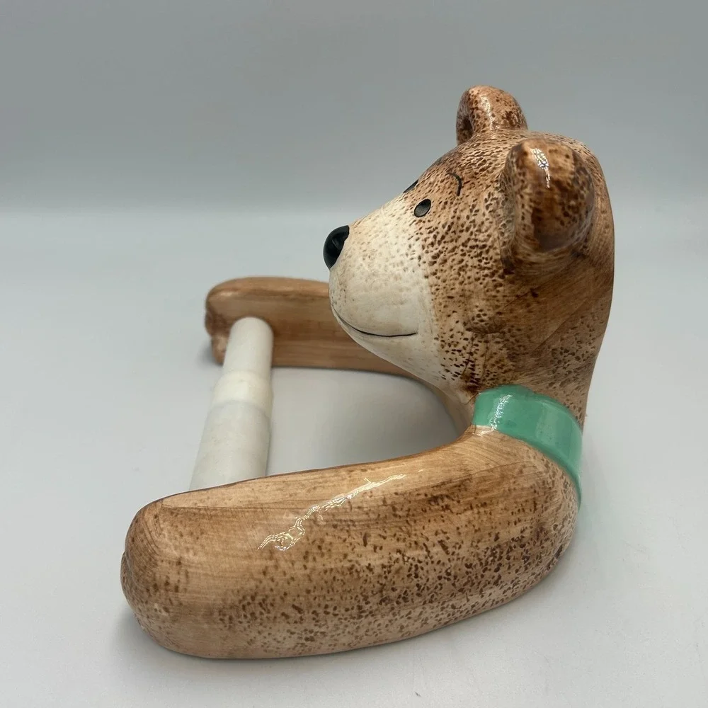 Teddy Bear Toilet Paper Tissue Holder Wall Mounted Ceramic Germany Cabin Cottage